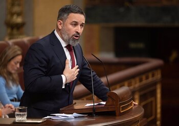 14/03/2024 El líder de VOX, Santiago Abascal, interviene durante una sesión plenaria, en el Congreso de los Diputados, a 14 de marzo de 2024, en Madrid (España). Eduardo Parra - Europa Press
