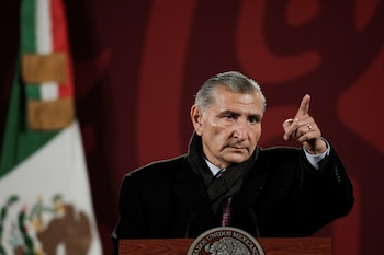 Mexico's Interior Minister Adan Augusto conducts a news conference of Mexico's President Andres Manuel Lopez Obrador, who was diagnosed with the coronavirus disease (COVID-19), at the National Palace in Mexico City, Mexico January 11, 2022. REUTERS/Luis Cortes