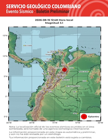 Informe del Servicio Geológico Colombiano sobre el sismo de magnitud 3,1 registrado este 15 de agosto cerca de Zapatoca, Santander - crédito SGC
