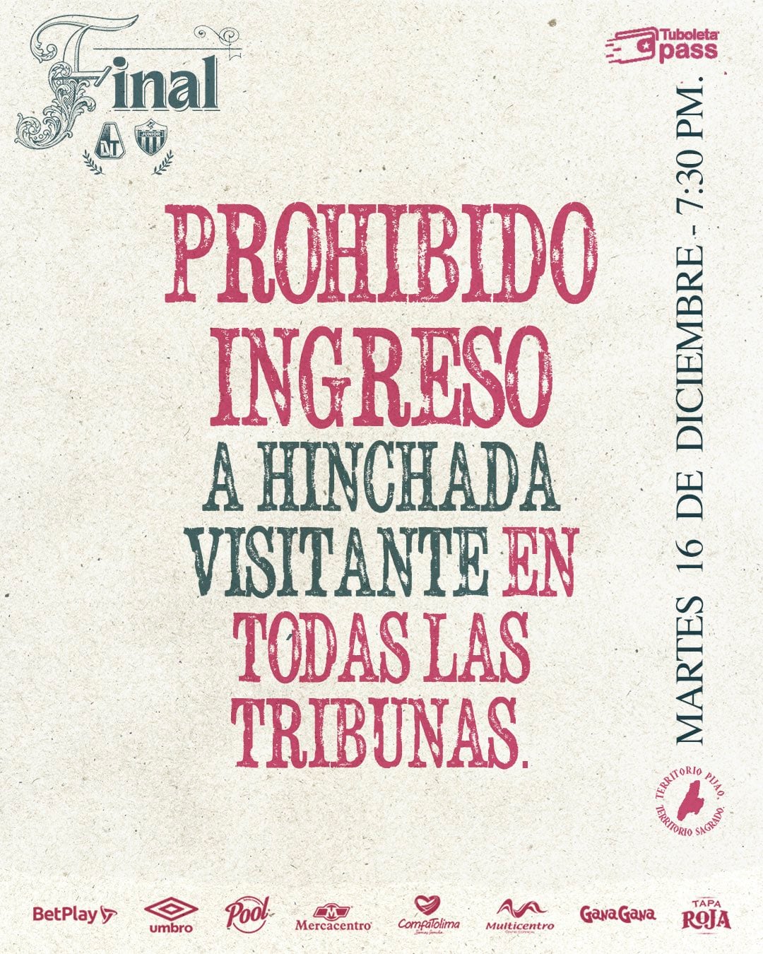 Los aficionados de Junior no tienen permitido al estadio Manuel Murillo Toro, para evitar desmanes con los hinchas locales - crédito Deportes Tolima