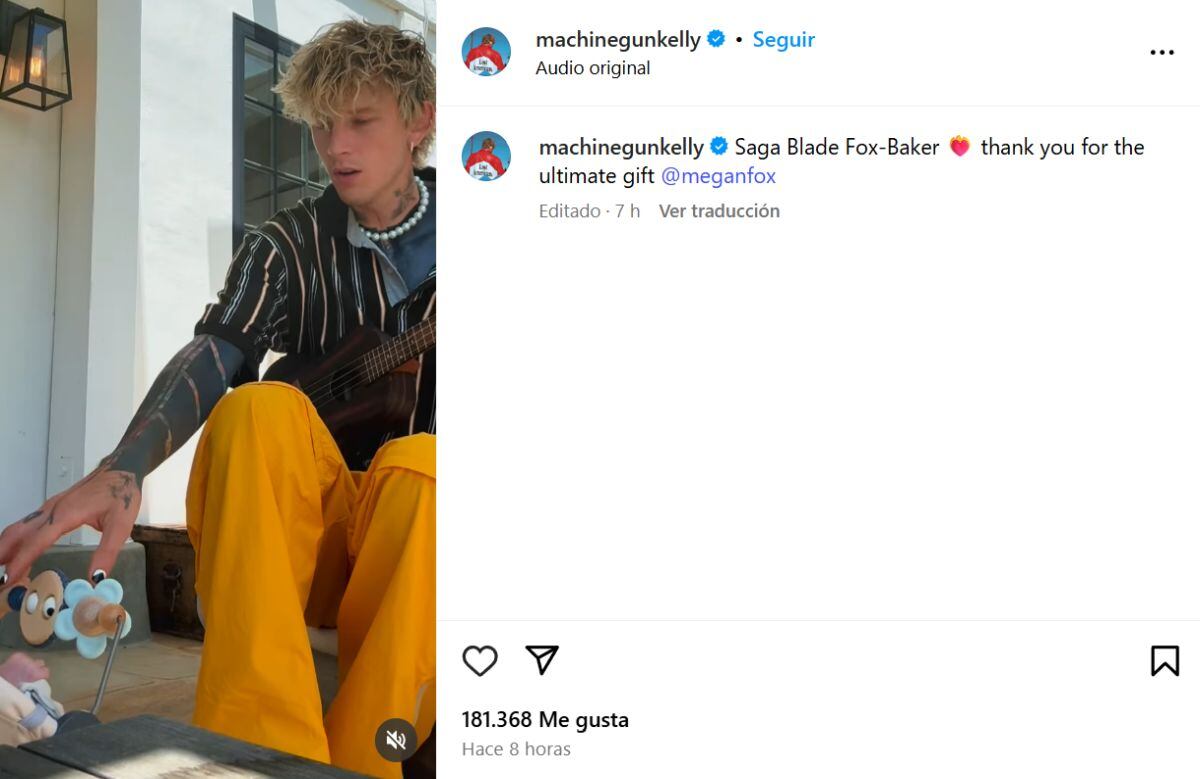 Saga Blade Fox-Baker es el nombre elegido para la primera hija en común de la actriz y el músico, anunciado través de redes sociales (Instagram/@machinegunkelly)