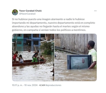 Trino del líder social donde acepta que publicó una imagen que no correspondía las inundaciones en el Chocó. (Crédito: @YaserCarabali / X)