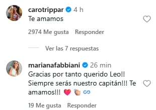 Mariana Fabbiani agradeció al futbolista y sostuvo que siempre será “nuestro capitán”