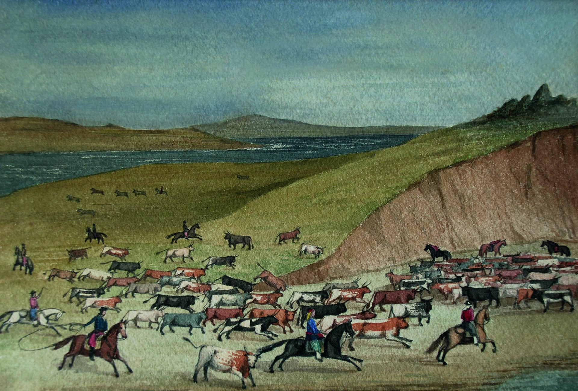 Acuarela de William Dale (1852) de los gauchos en Malvinas