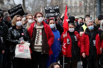 People attend a demonstration against