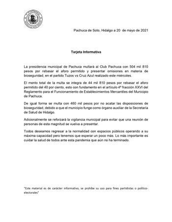 Comunicado con el monto total