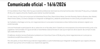 El comunicado de River Plate