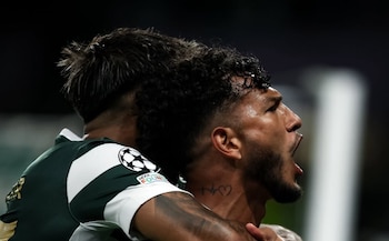 La celebración del delantero de la selección Colombia, Luis Javier Suárez, de su anotación para el Sporting de Lisboa ante Galatasaray, significó el 2-1 del 3-1 final - crédito @sportingcp/Instagram