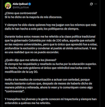 Aida Quilcue - crédito @aida_quilcue/X