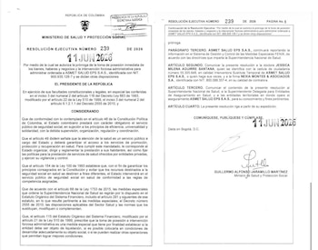La resolución establece que la intervención busca determinar si la EPS puede recuperar condiciones que le permitan cumplir adecuadamente su objeto social o si requiere otro tipo de medidas administrativas - crédito Ministerio de Salud
