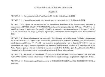 El decreto que compartió Adorni