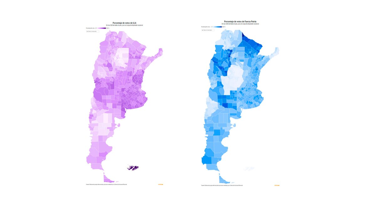 Gráfico con el mapa de municipios donde LLA obtuvo más votos