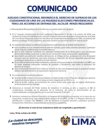 Comunicado de la Municipalidad de Lima