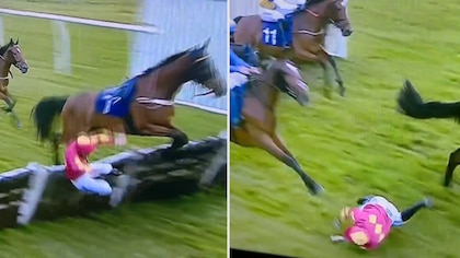 Dramático accidente en Inglaterra: un caballo estuvo “a milímetros de aplastarle el cráneo” a su jinete durante una carrera