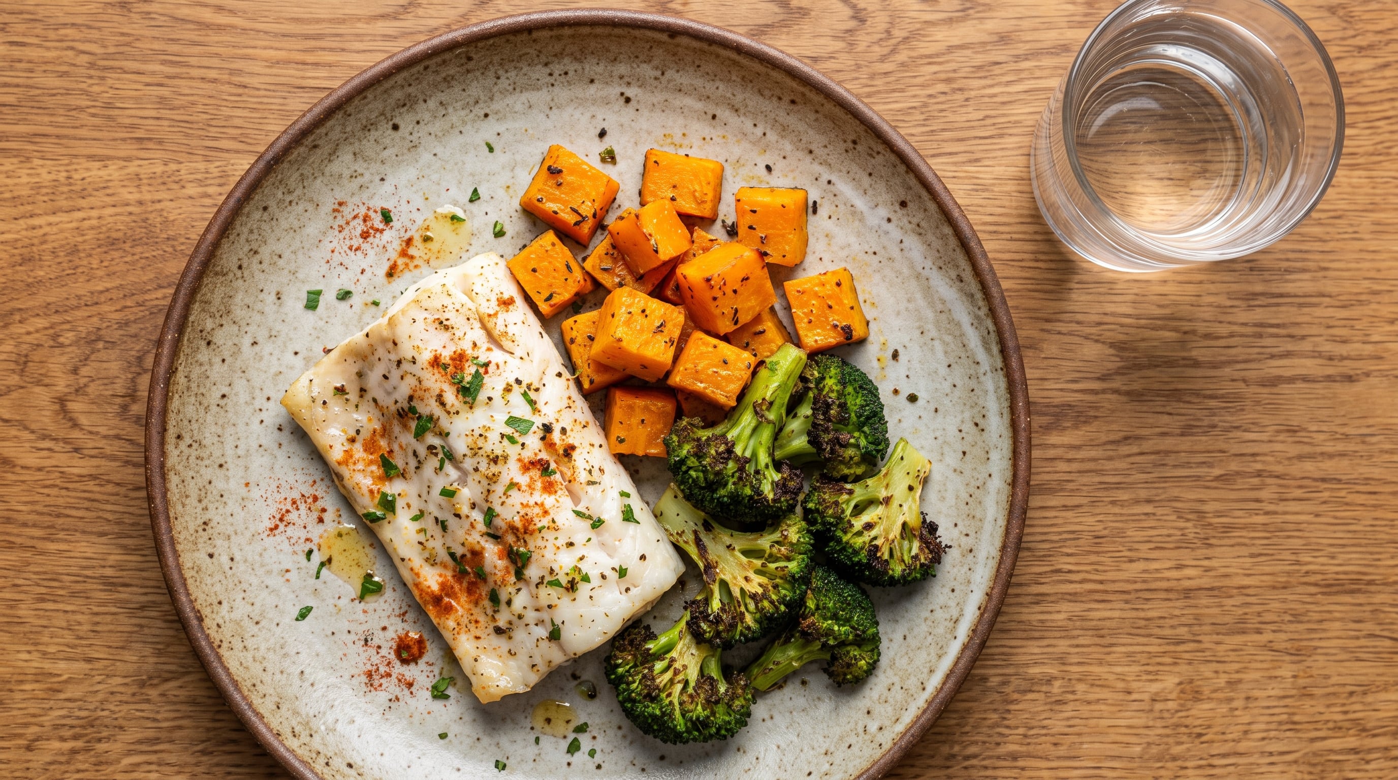 Receta de merluza con calabaza y brócoli asados, rápida y fácil