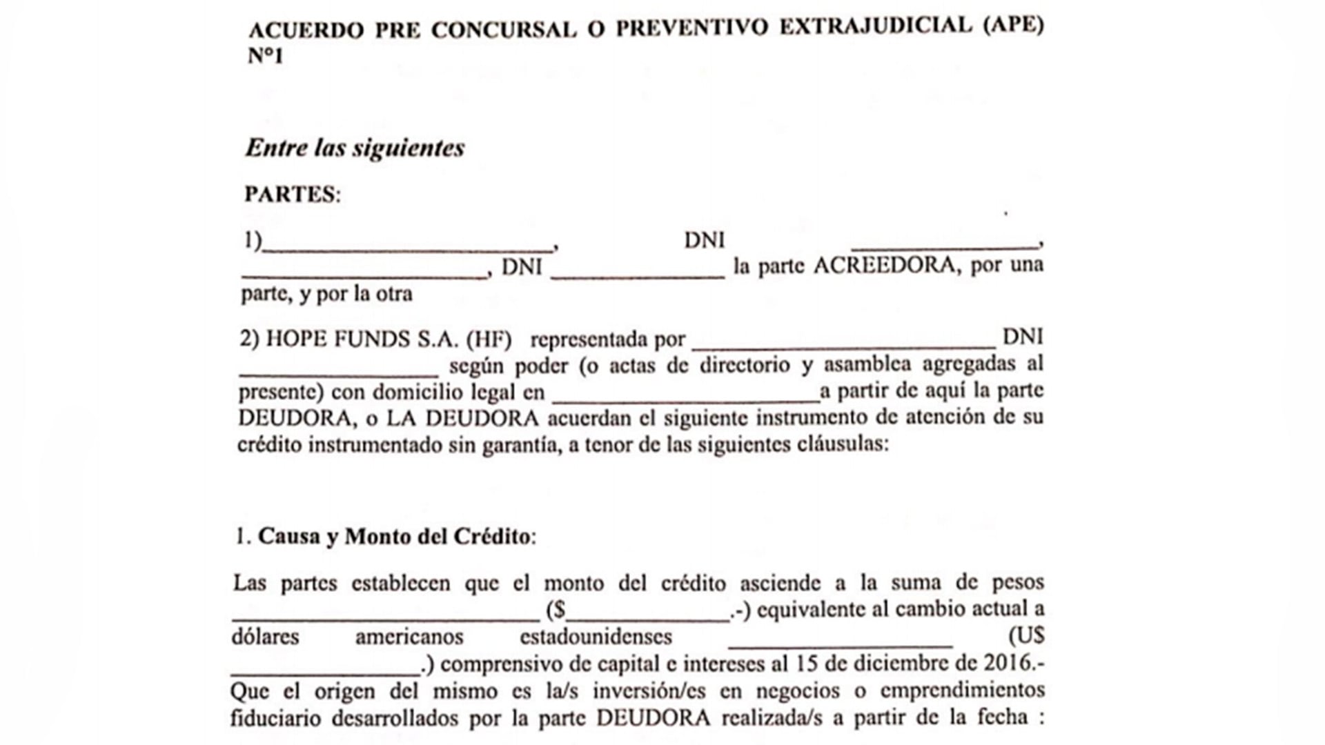 Documentos clave en la causa de Hope Funds