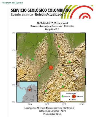 El Servicio Geológico Colombiano reportó