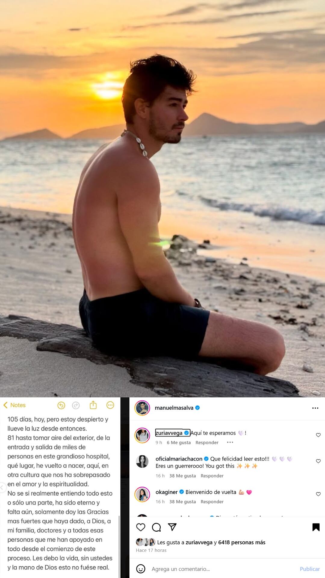 Actores que impulsaron una campaña para cubrir sus gastos médicos reaccionaron a su publicación. (Fotos: @manuelmaslava, Instagram)