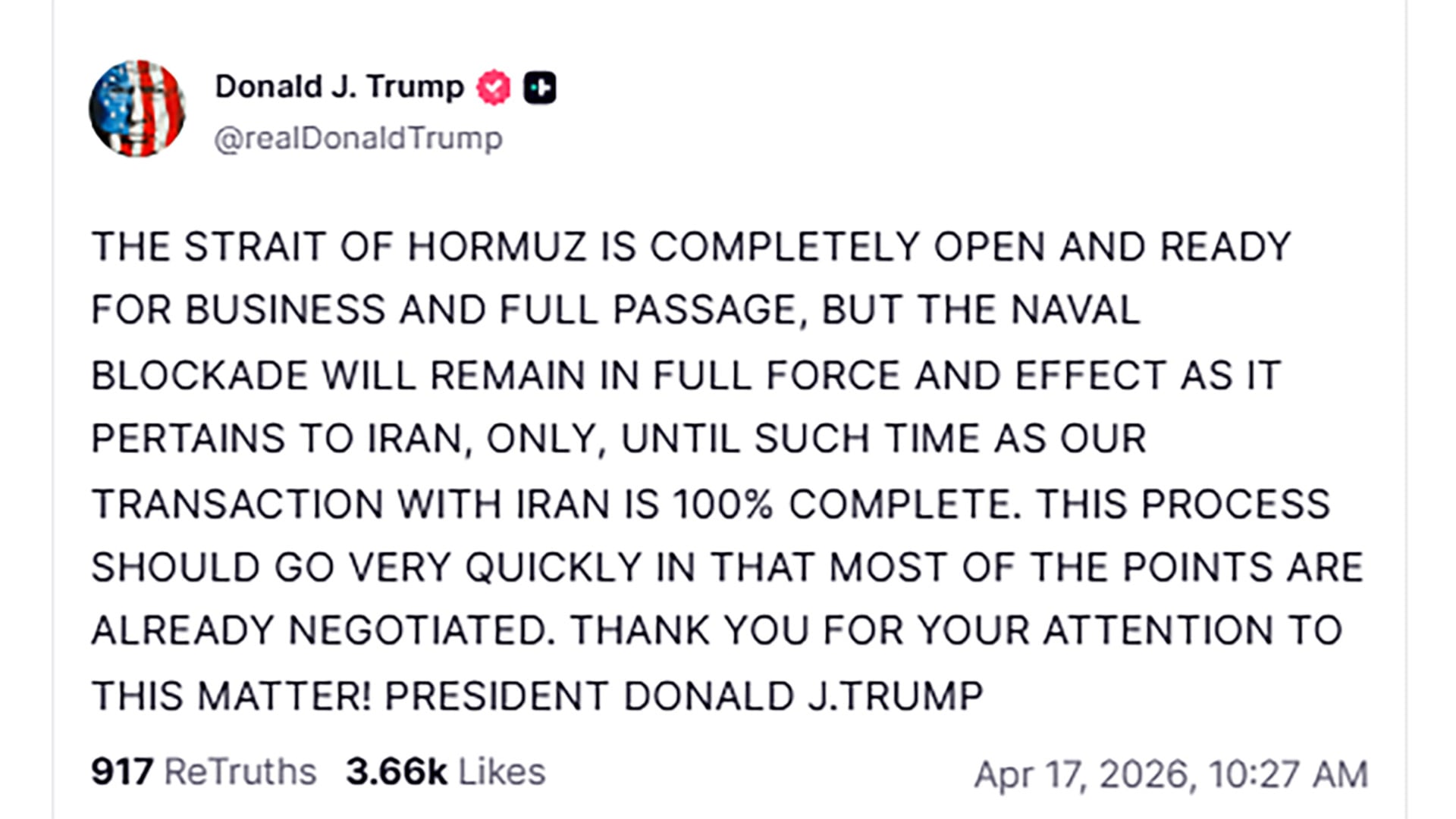 Uno de los mensajes publicados este viernes por Trump