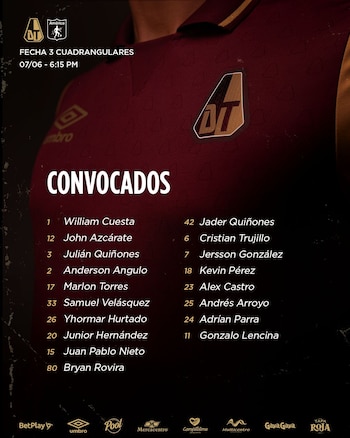 Estos son los futbolistas que tendrá Ismael Rescalvo para su encuentro ante América de Cali-crédito Jefatura de Prensa Deportes Tolima