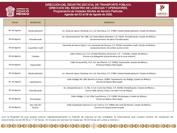 La Secretaría de Movilidad del Estado de México dio a conocer las ubicaciones de las unidades móviles que estarán disponibles esta semana para que los ciudadanos mexiquenses puedan tramitar su licencia de conducir (Gobierno del Edomex)