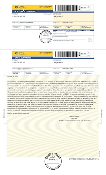 Juan Grabois envía una carta