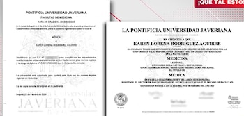 Se presentaba como médica bajo el nombre de “doctora Rodríguez”, ordenando fórmulas y valorando pacientes, pese a que únicamente tenía estudios técnicos como auxiliar de vuelo terminados en agosto de 2015 y una presunta acta de grado como médica de la Universidad Javeriana, fechada el 22 de febrero de 2024 - crédito captura de pantalla Noticias Uno