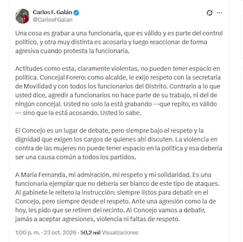 El alcalde Carlos F. Galán defendió a la secretaria de Movilidad tras enfrentamiento con el concejal Julián Forero - crédito @CarlosFGalan/X