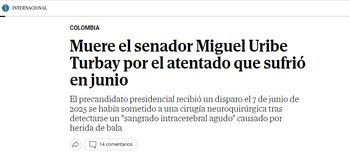 El senador Miguel Uribe falleció