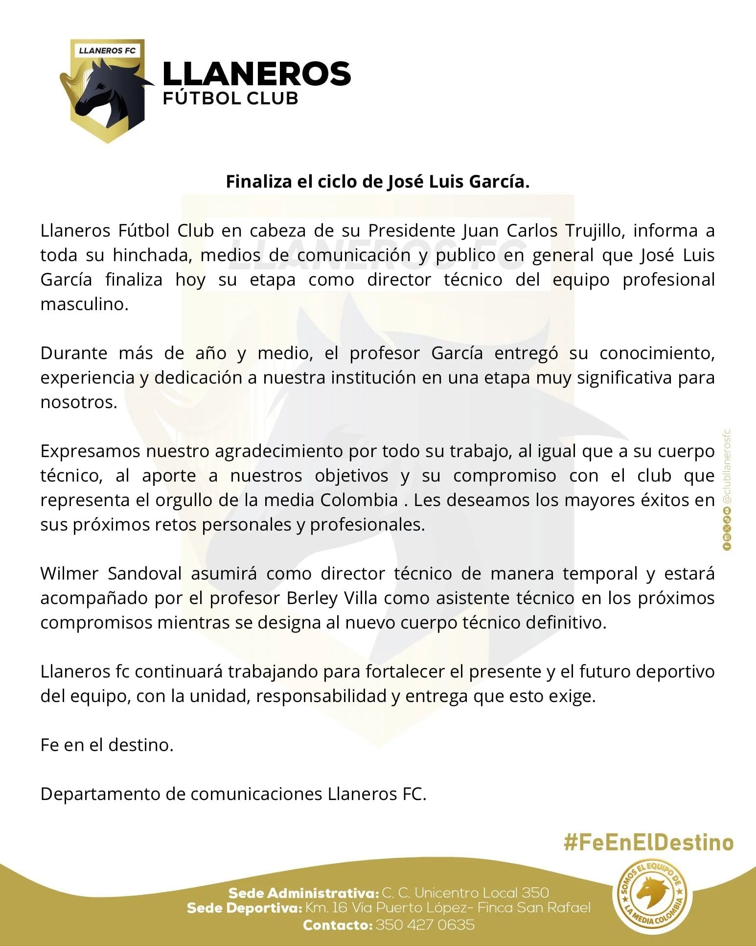 Estrategas como Richard Páez, Alfredo Arias y Fabián Bustos integraron la lista de técnicos desvinculados en el semestre-crédito @ClubLlanerosFC/X