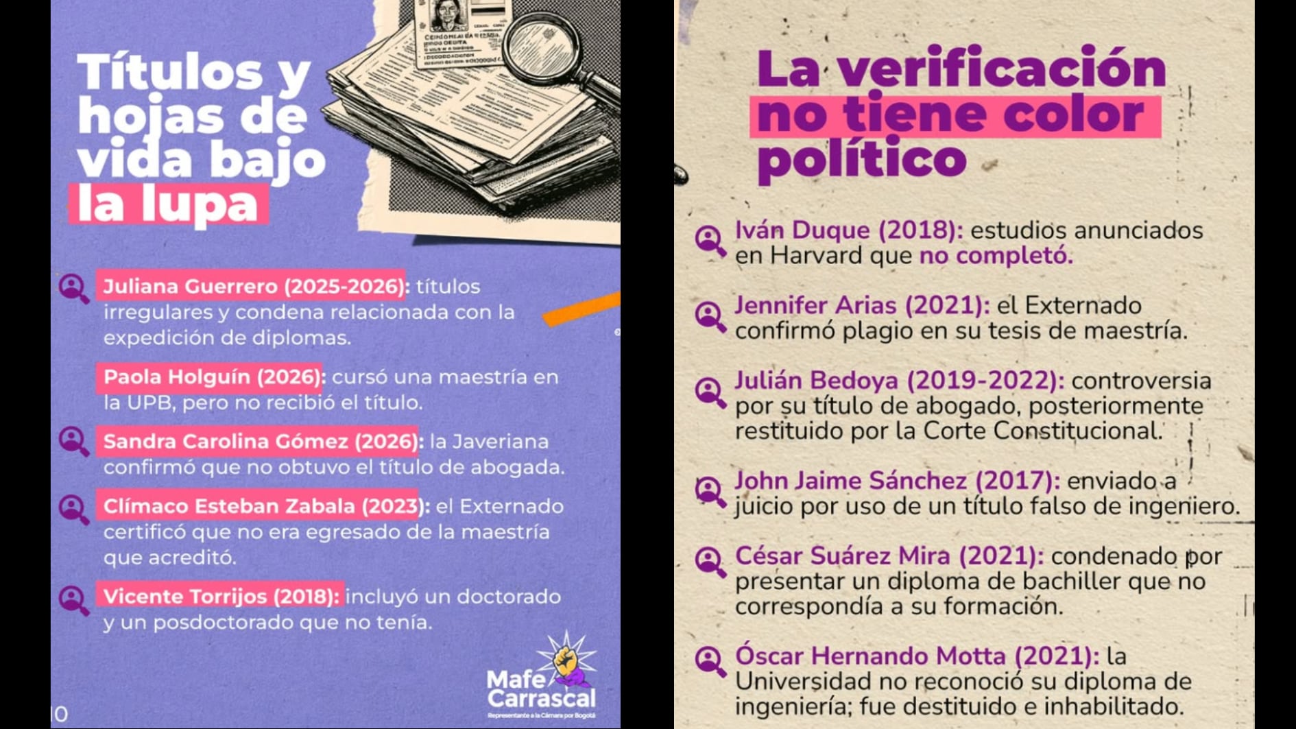 La representante a la Cámara recordó varios casos sonados en el país político y que saltaron a la fama por consignar formación académica que no completaron en sus hojas de vida - crédito