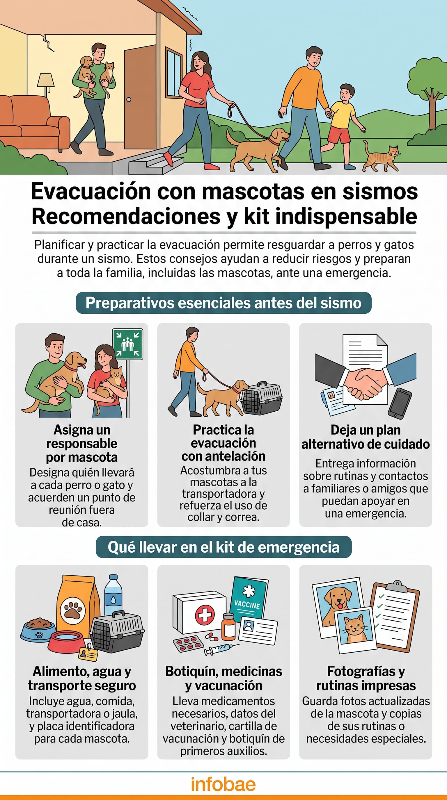 Recomendaciones y elementos esenciales para la evacuación de mascotas durante un sismo. (Imagen Ilustrativa Infobae)