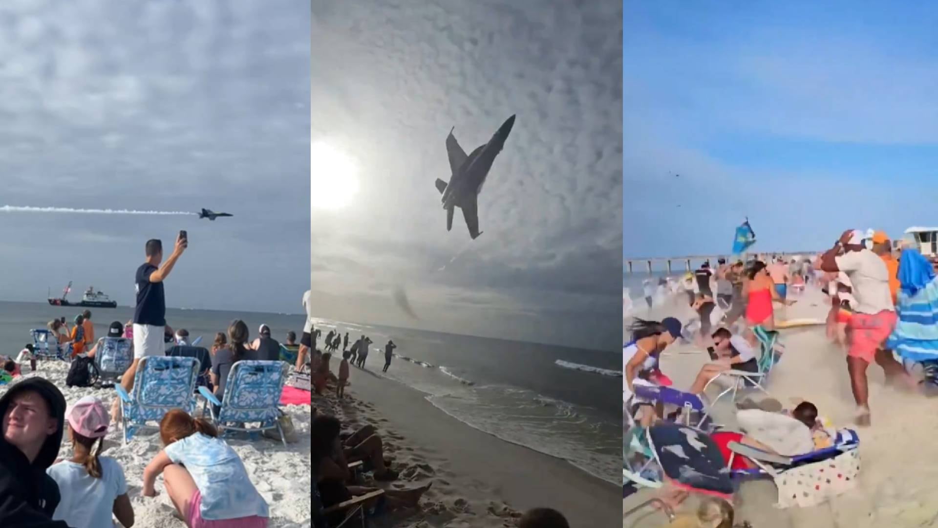 El impactante vuelo rasante de un jet militar que barrió una playa en Florida
