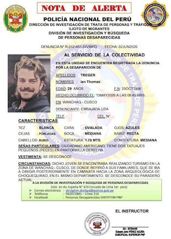 La madre del joven presentó la denuncia ante la Policía de Turismo de Cusco, lo que activó una alerta nacional.