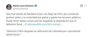 Marta Lucía Ramírez, exvicepresidenta, alertó