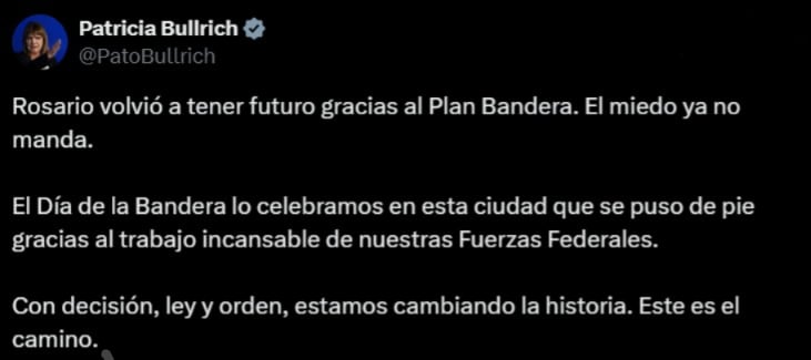 Patricia Bullrich volvió a destacar la caída de los homicidios en Rosario por el Plan Bandera