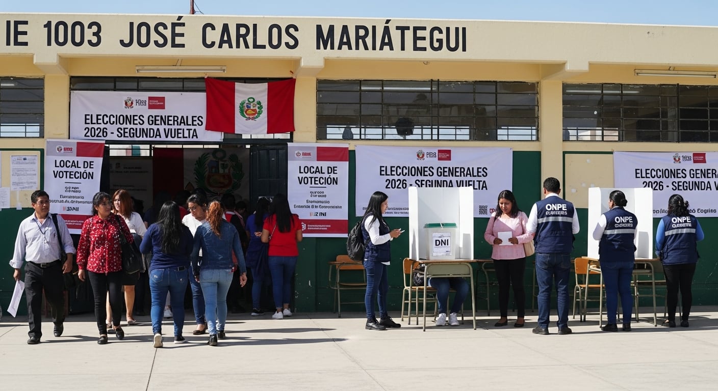 Un colegio en Perú sirve como local de votación, con personas ingresando y personal de la ONPE preparándose para las Elecciones Generales 2026 - Segunda Vuelta. (Imagen Ilustrativa Infobae)