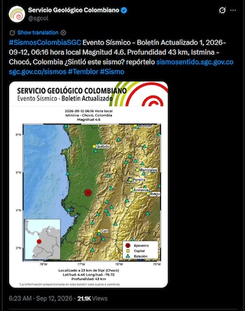 En la mañana del 12 de septiembre de 2026, una de las regiones afectadas por el terremoto del 10 de agosto volvió a presentar novedades-crédito @sgcol/X