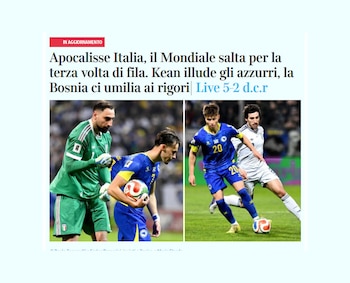 Las portadas de los medios italianos por la eliminación de Italia del Mundial