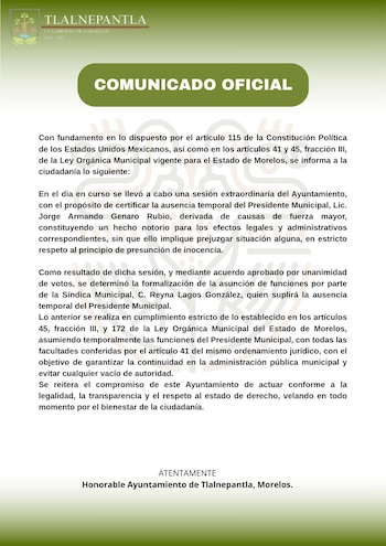 Sustitución del alcalde de Tlalnepantla, Morelos