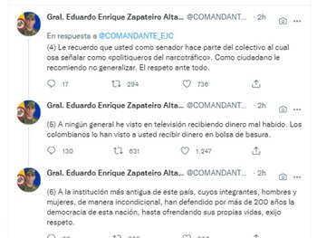 Comandante del Ejército, general Eduardo Zapateiro en Twitter