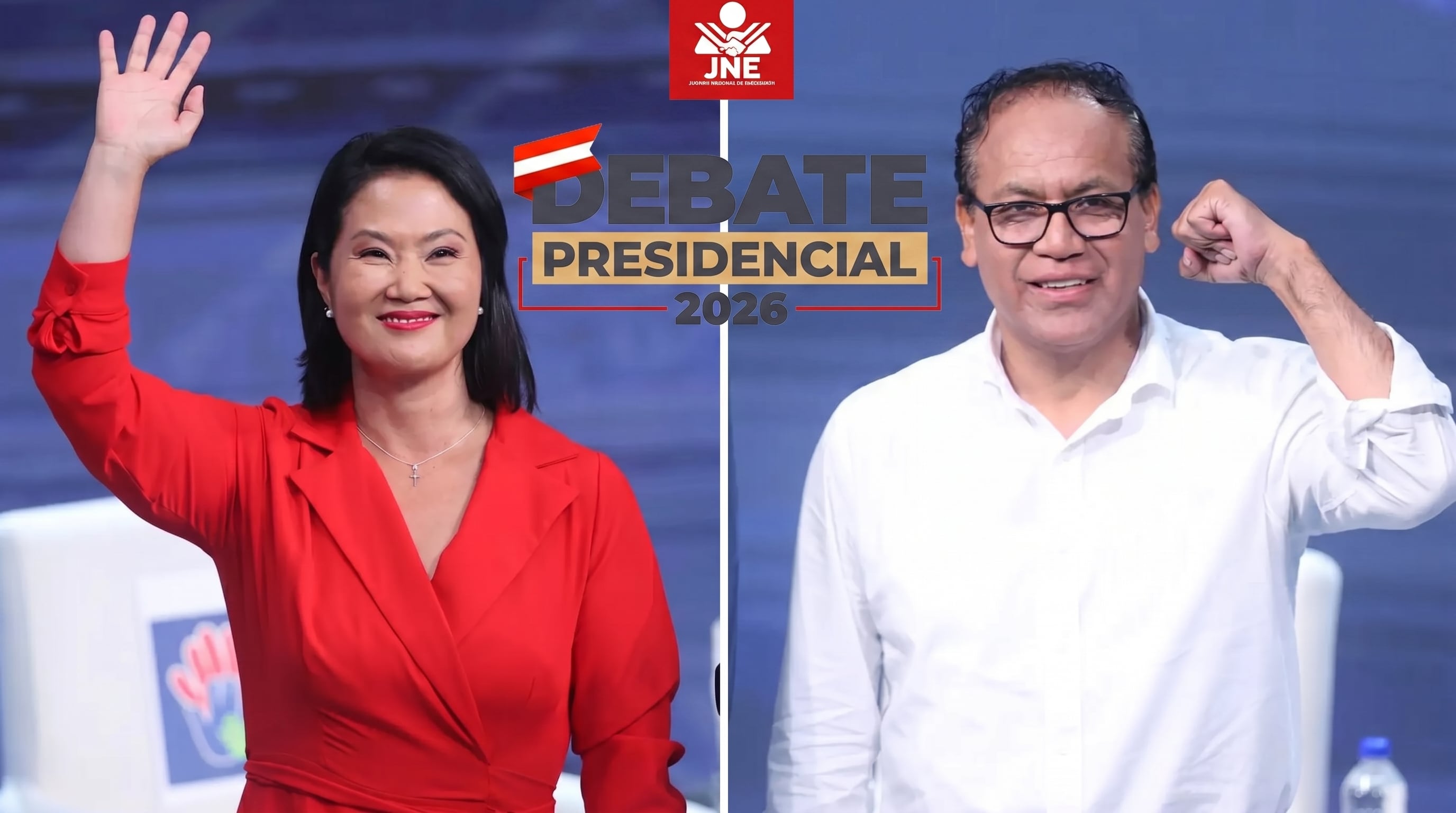 Los candidatos presidenciales sonríen y saludan durante un evento del Jurado Nacional de Elecciones (JNE) para el debate presidencial de 2026, marcando el inicio de la campaña electoral. (Imagen Ilustrativa Infobae)