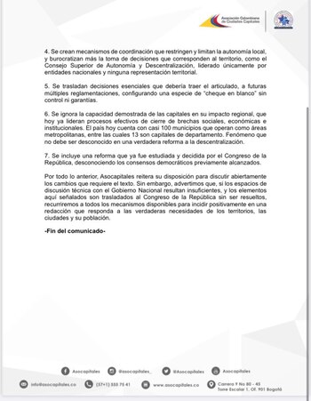 Comunicado de Asocapitales por ley