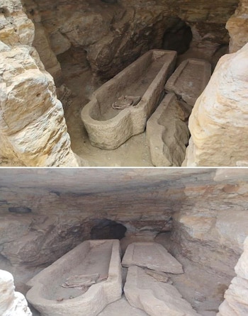 La primera tumba contiene un pozo cuadrado de unos 3 metros de profundidad que conduce a dos cámaras funerarias - (Ministerio de Turismo y Antigüedades)