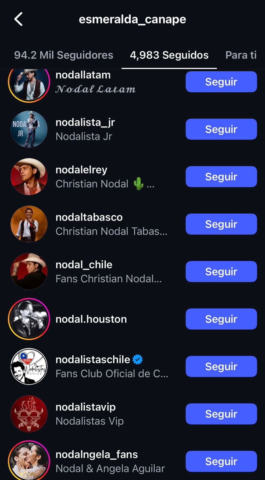 La joven es fanática de las cuentas dedicadas a Nodal y a su esposa (Ig/esmeralda_canape)