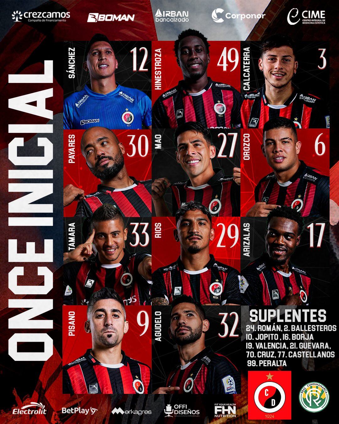 Esta es la alineación del Cúcuta Deportivo ante Real Cundinamarca, por la final de la Primera B - crédito Cúcuta Deportivo