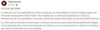 Comunicado de la Fiscalía.