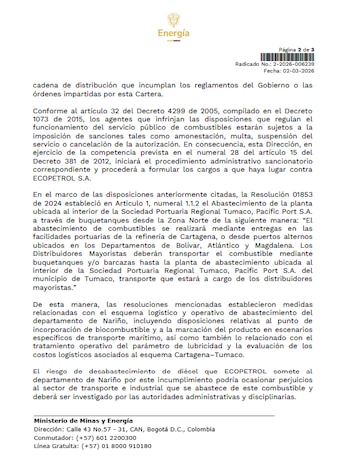 Ministerio de Minas - crédito suministrada