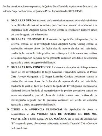 Resolución sobre apelaciones de Sada