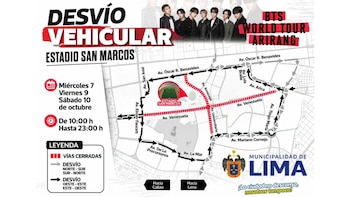 Presentan plan de cierres y desvíos viales durante los conciertos de BTS en San Marcos.